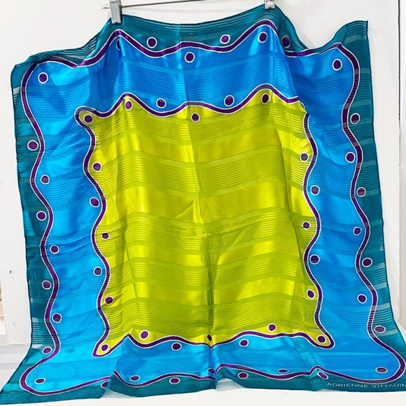 Adrienne Vittadini Womens Scarf Green Aqua Purple Chartreuse Silver 31" Square - Picture 1 of 4